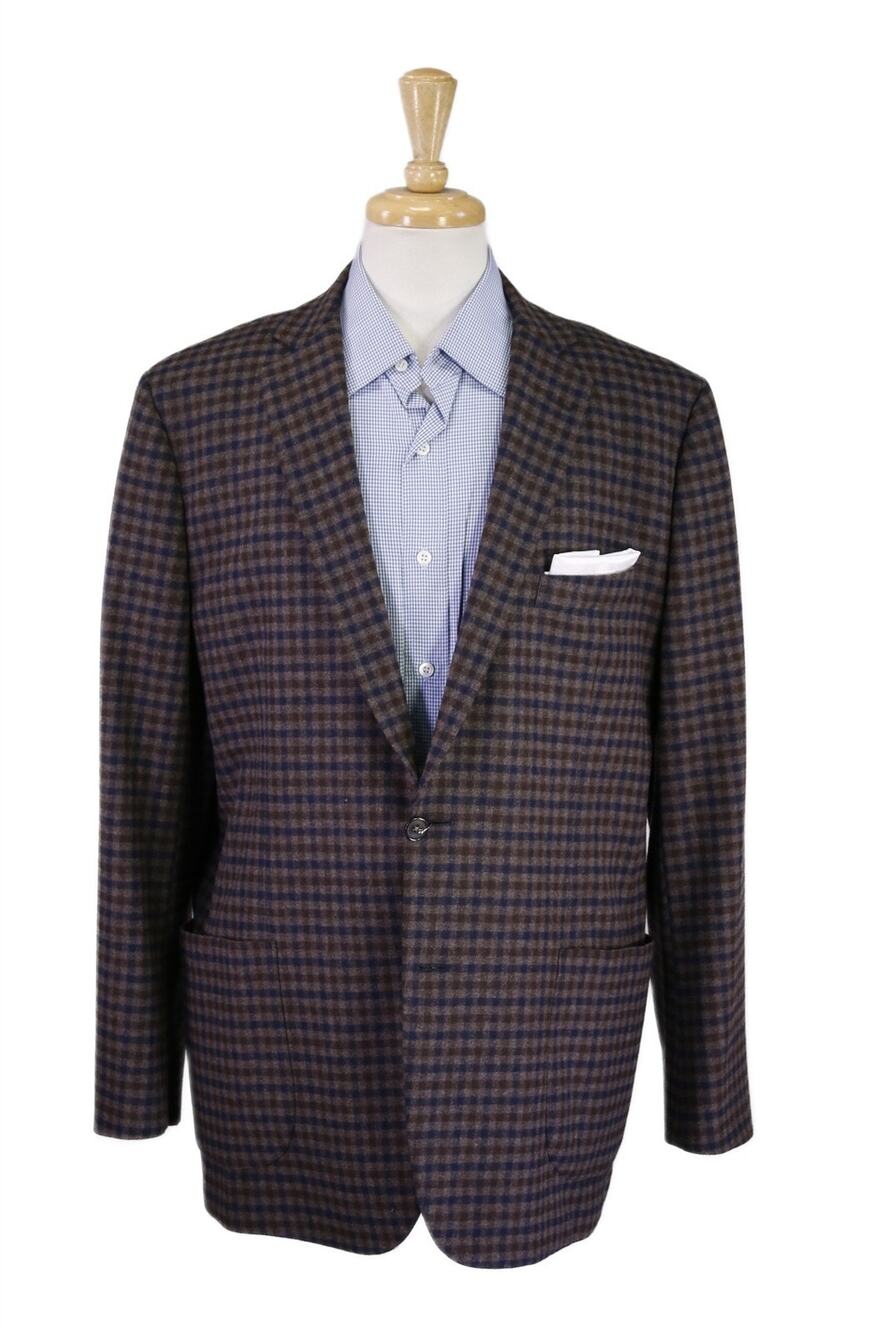 Brooks Brothers Fitzgerald Brown Navy Check Flannel Patch Pocket Blazer 44R